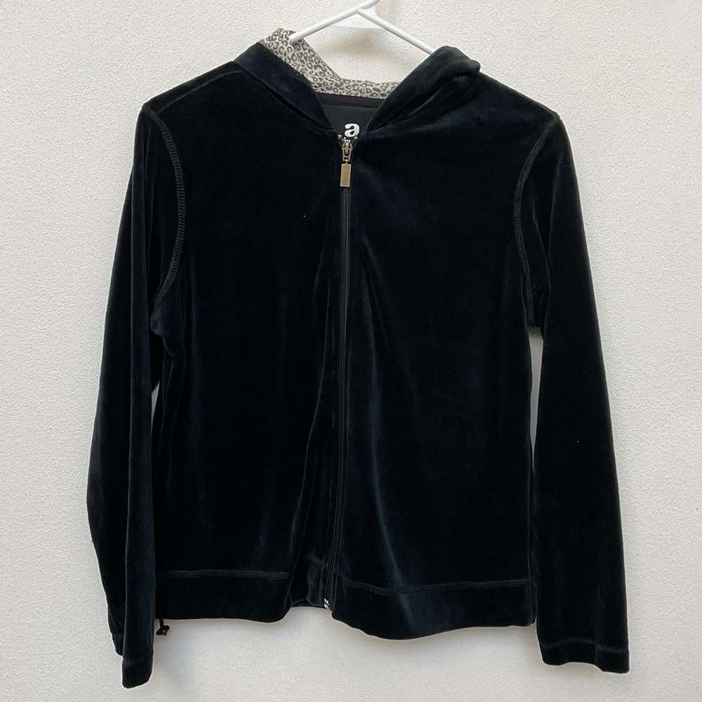 Activology Navy Blue Velour Full Zip Hooded Jacket Size Medium Petite Athleisure